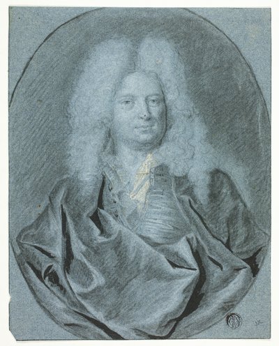 Porträttbyst av en man i vit peruk av Cornelis van Poelenburgh