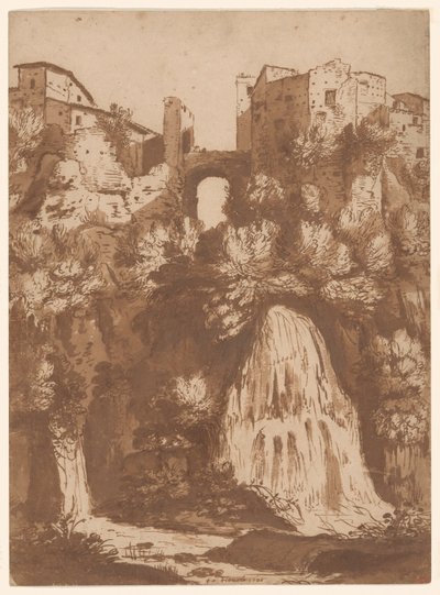Vy över Tivoli med bron över Anio-vattenfallet av Cornelis van Poelenburgh