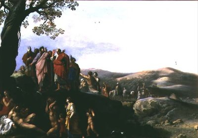 Moses slår vatten från klipporna av Cornelis van Poelenburgh or Poelenburch
