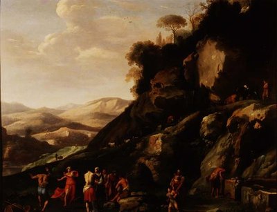 Bönder som dansar i ett landskap av Cornelis van Poelenburgh or Poelenburch