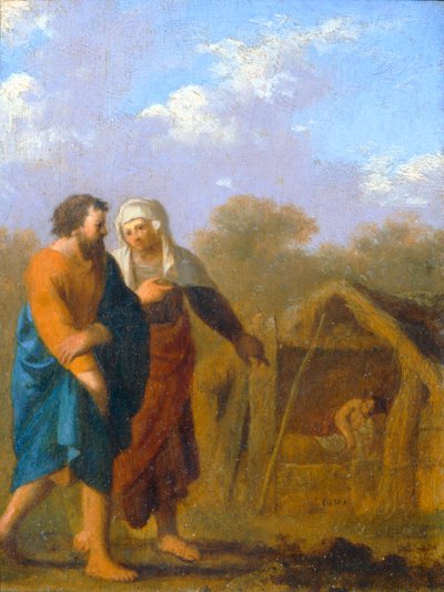 Sarah ber Abraham att ta Hagar som sin andra fru ... av Cornelis van Poelenburgh or Poelenburch