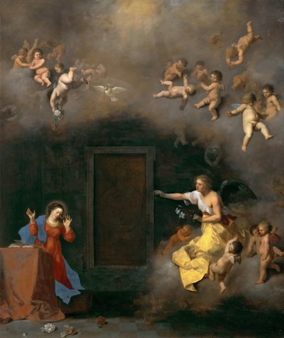 Bebådelsen, av Poelenburgh, Cornelis, van (1594/95-1667). Olja på koppar, ca. 1635. Mått: 48x41 cm. Konsthistoriska museet, Wien av Cornelis van Poelenburgh or Poelenburch