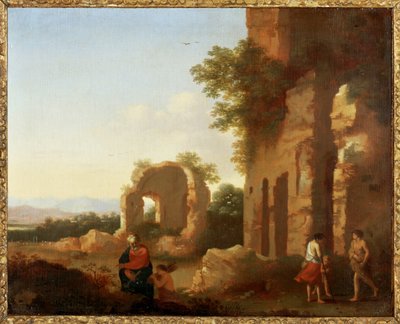 Abrahams och Isaks avfärd (målning på trä) av Cornelis van Poelenburgh or Poelenburch