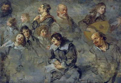 Studier av manliga huvuden av Schut, Cornelis (1597-1655) av Cornelius I Schut
