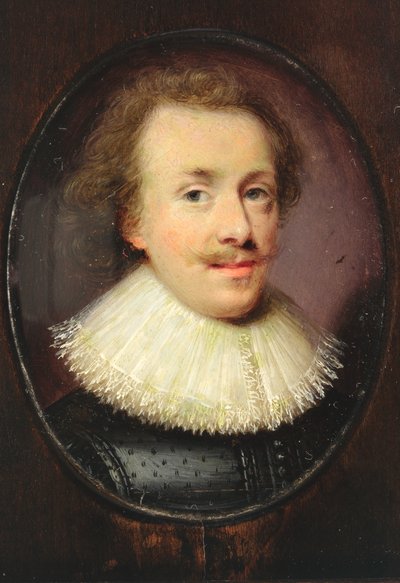 En gentleman, i svart figurerad dubblett med fallande spetskantad ruff (wc på veläng) av Cornelius I attr.to Johnson