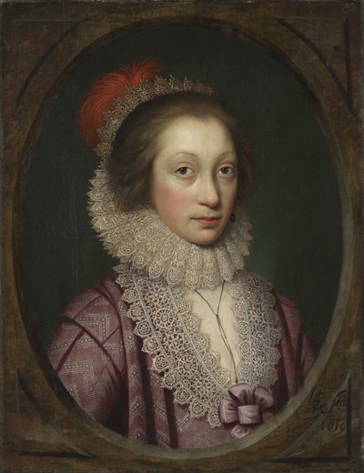 Porträtt av en kvinna, möjligen Elizabeth Boothby, 1619 av Cornelius Janssen van Ceulen