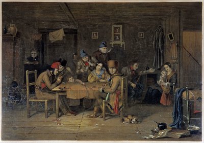 Franska nybyggare i Kanada spelar kort - målning av Krieghoff av Cornelius Krieghoff