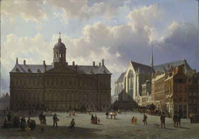 Dam-torget med det kungliga palatset, Amsterdam, 1855 av Cornelis Springer