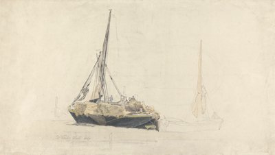 En segelpråm lastas med hö, december 1827 av Cornelius Varley