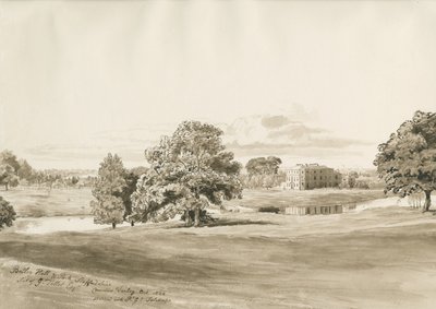 Betley Hall: sepiatvättteckning, okt 1820 av Cornelius Varley