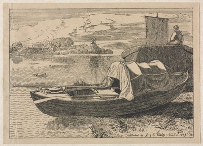 Båtar på en flod, väderkvarn på avstånd, 1809. av Cornelius Varley