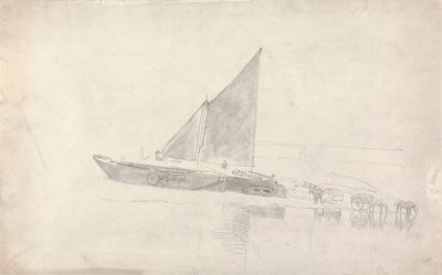 Studie av båtar med hästar och vagnar av Cornelius Varley
