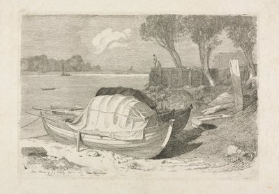 Två strandade fiskebåtar av Cornelius Varley