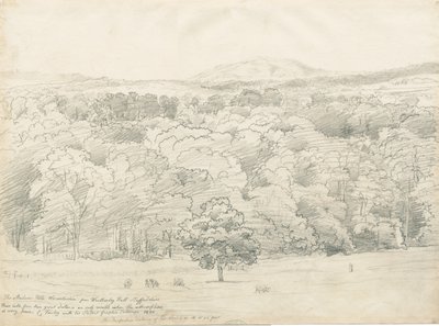 Wrottesley Hall - View of Malvern Hills: pencil drawing, 1820 av Cornelius Varley