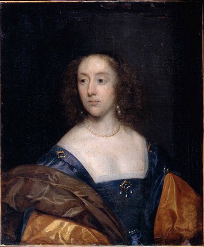Porträtt av en dam i blått av Cornelius the elder Johnson