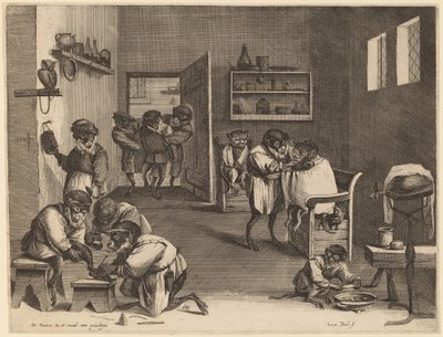 Apornas frisörsalong av Coryn Boel after David Teniers the Younger