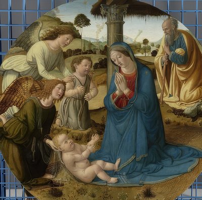Tillbedjan av barnet. 1485-1507 av Cosimo Rosselli