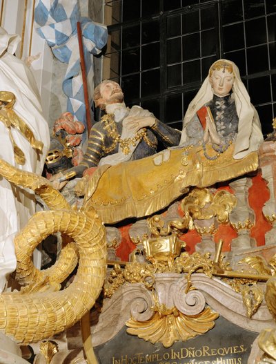 Donatormonument för hertig Odilo och hans hertiginna Hiltrud i Sankt Margaretakyrkan, Osterhofen, Bayern av Cosmas Damian Asam