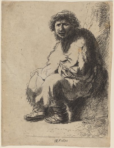 Tiggare som sitter på en bank av Costantino Cumano after Rembrandt van Rijn