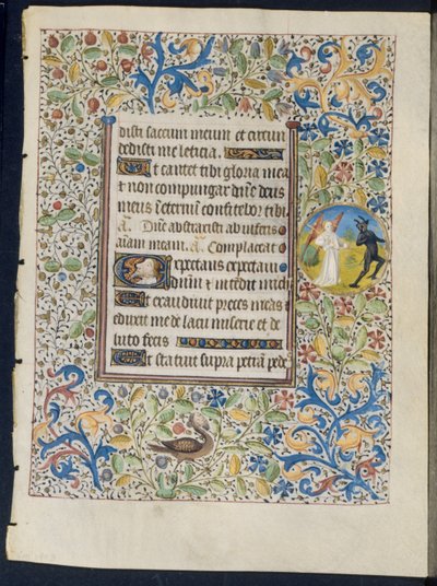 Leaf from a Book of Hours: Angel Chasing a Devil recto och Two Devils verso, ca. 1460. av Coëtivy Master