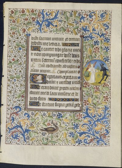 Leaf from a Book of Hours: Angel Chasing a Devil recto , ca. 1460. av Coëtivy Master