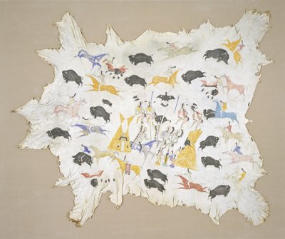 Scenes of Plains Indian Life, ca 1880 (pigment på älghud) av Cotsiogo