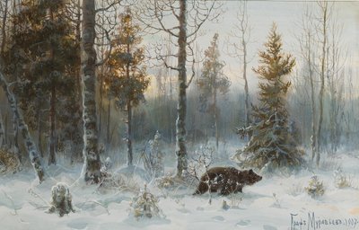 Vinterlandskap med björn, 1907 av Count Vladimir Leonidovich Muravyov