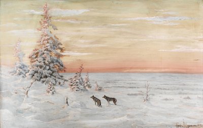 Vinterlandskap med vargar, 1915 av Count Vladimir Leonidovich Muravyov