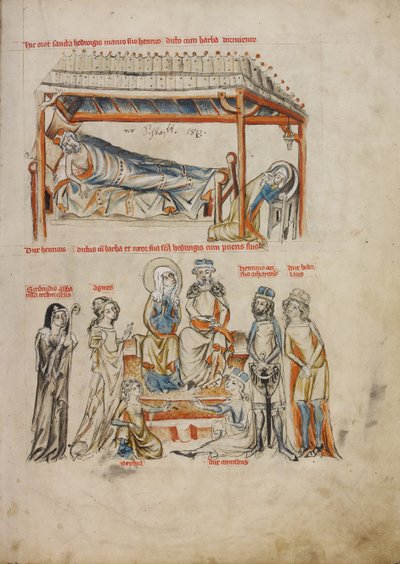 Heinrich Sleeping och Hedwig ber. Heinrich och Hedwig med sina barn, 1353 av Court workshop of Duke Ludwig I