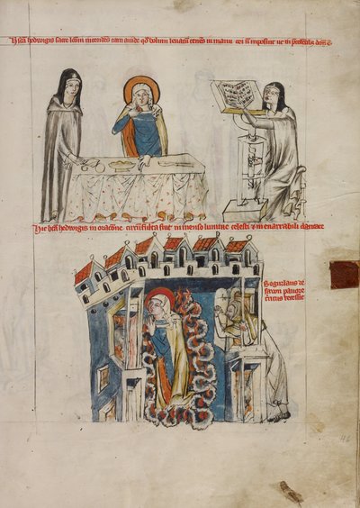 Hedwig Lyssnar på en läsning; Hedwig ber av Court workshop of Duke Ludwig I of Liegnitz and Brieg