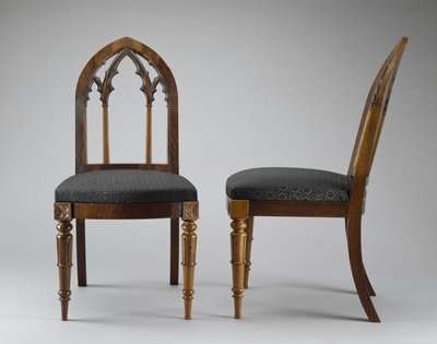 Ett par sidostolar, ca. 1844 (rosenträ; ask) av Crawford Riddell