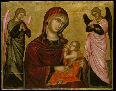 Icon of the Virgin Lactans med två änglar (äggtempera på panelen) av Cretan School