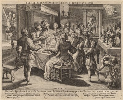 Belsassars högtid av Crispijn de Passe I after Maarten