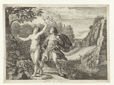 Apollo jagar Daphne Metamorphoses of Ovid (serietitel) av Crispijn van de Passe (I)