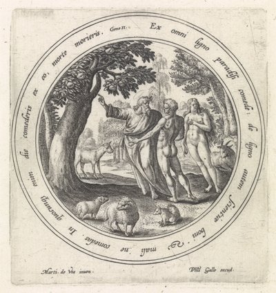 Adams och Evas frestelse i paradiset Historien om Adam och Eva (serietitel) av Crispijn van de Passe (I)