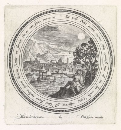 Jonas sitter under kalebassen History of Jonah (serietitel) av Crispijn van de Passe (I)