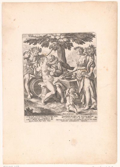 Man in gezelschap van Venus, Ceres och Bacchus Venus är kall utan Ceres och Bacchus av Crispijn van de Passe (I)