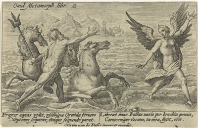 Neptunus sträcker sig efter Coronis Metamorphoses of Ovid (serietitel) av Crispijn van de Passe (I)