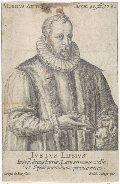 Porträtt av Justus Lipsius Moribvs Antiqvis (titel på objekt) av Crispijn van de Passe (I)
