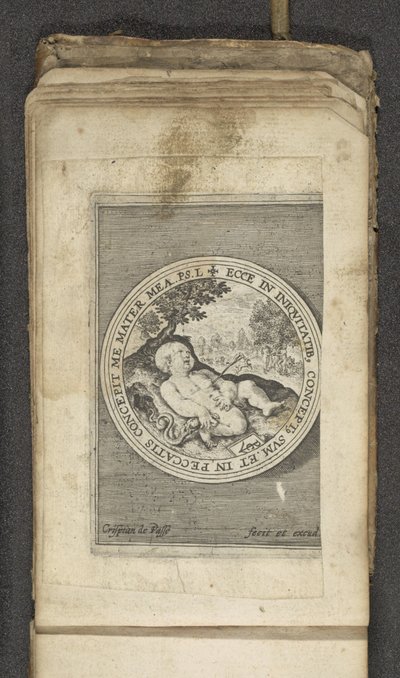 Putto med genomborrat hjärta Putti föreställer Guds ord (serietitel) Verbum Dei (serietitel) av Crispijn van de Passe (I)