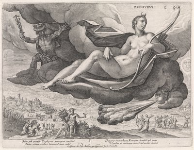 västanvind Zephyr Vs (titel på objekt) De fyra vindarna (serietitel) av Crispijn van de Passe (I)