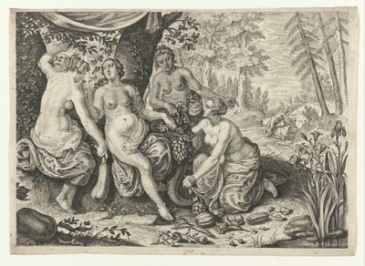 Nymfer fyller ymnighetshornet Metamorphoses of Ovid (serietitel) av Crispijn van de Passe (II) (attributed to)