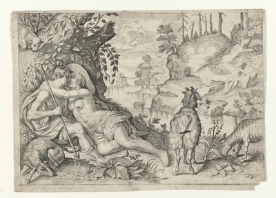 Polyphemus fångades av Acis en Galatea Metamorfosen van Ovidius (serietitel) av Crispijn van de Passe (II)