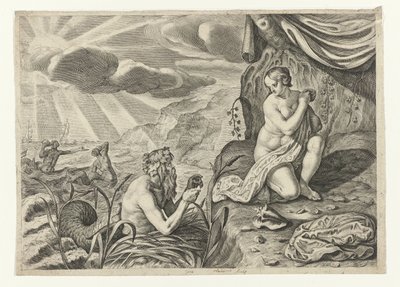 Scylla på flykt från Glaucus Glauci förälskad i Scylla (titel på objekt) Ovidius metamorfoser (serietitel) av Crispijn van de Passe (II)