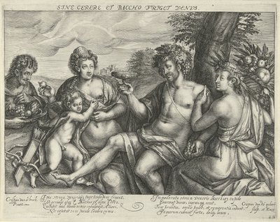 Bacchus, Venus och Ceres i ett landskap Venus fryser utan Ceres och Bacchus (titel på objekt) av Crispijn van den Queborn