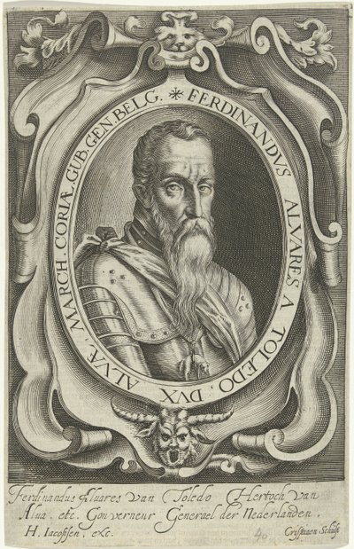 Porträtt av Ferdinand Alvarez de Toledo, hertog van Alva av Crispijn van den Queborn