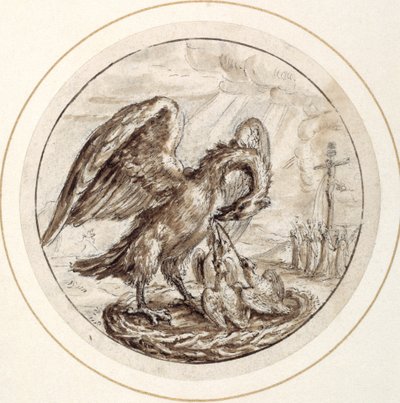 A Pelican in her Piety, tidigt 1600-tal (penna & brunt bläck med brun tvätt) av Crispin I de Passe