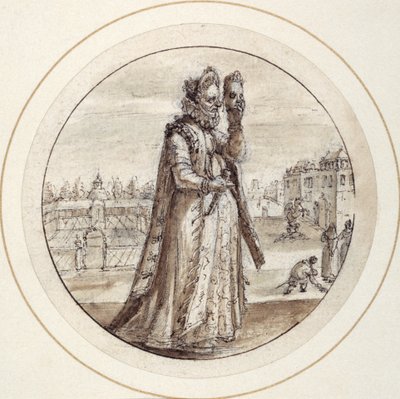 Helena med mask, tidigt 1600-tal (penna & brunt bläck med brun tvätt) av Crispin I de Passe