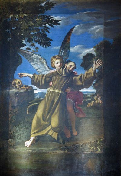 St Francis hålls uppe av en ängel i extas av Crispin of Viterbo