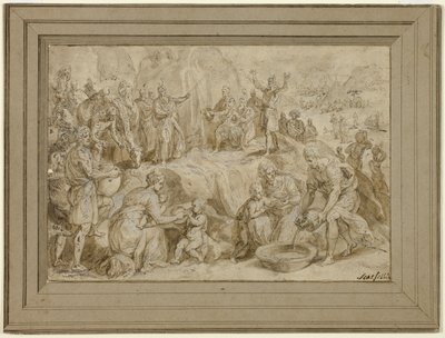 Moses slår vatten ur klippan av Crispin van den Broeck